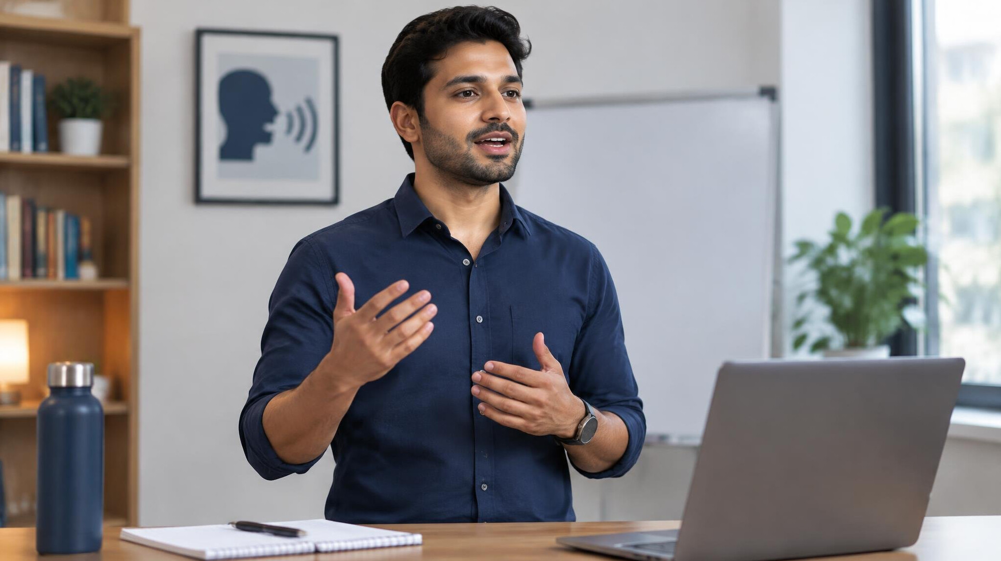 man practicing speech
