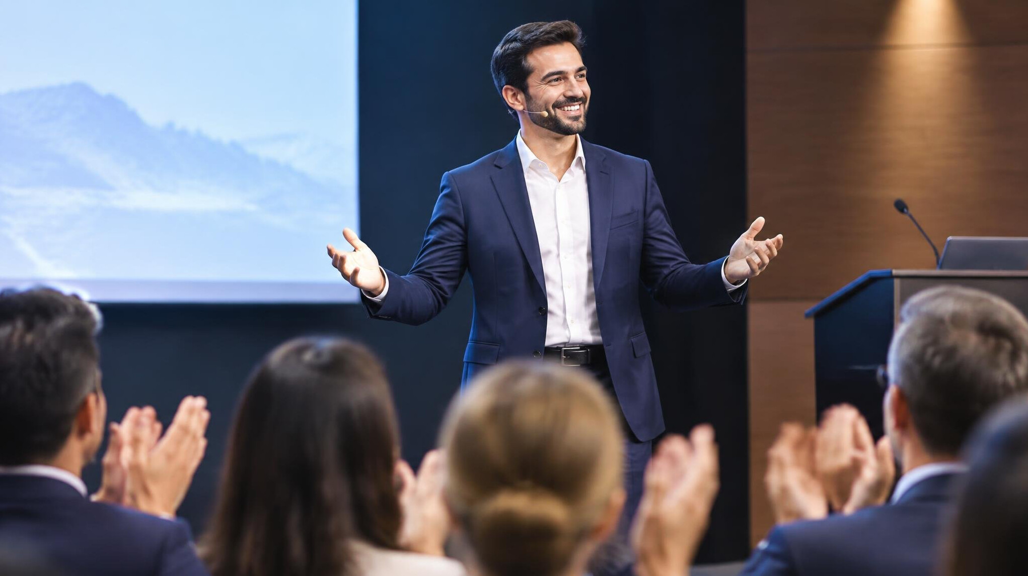 successful speaker smiling
