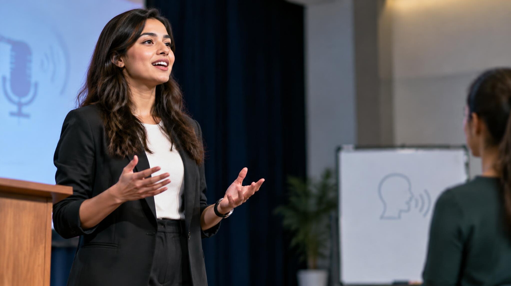 confident woman giving speech