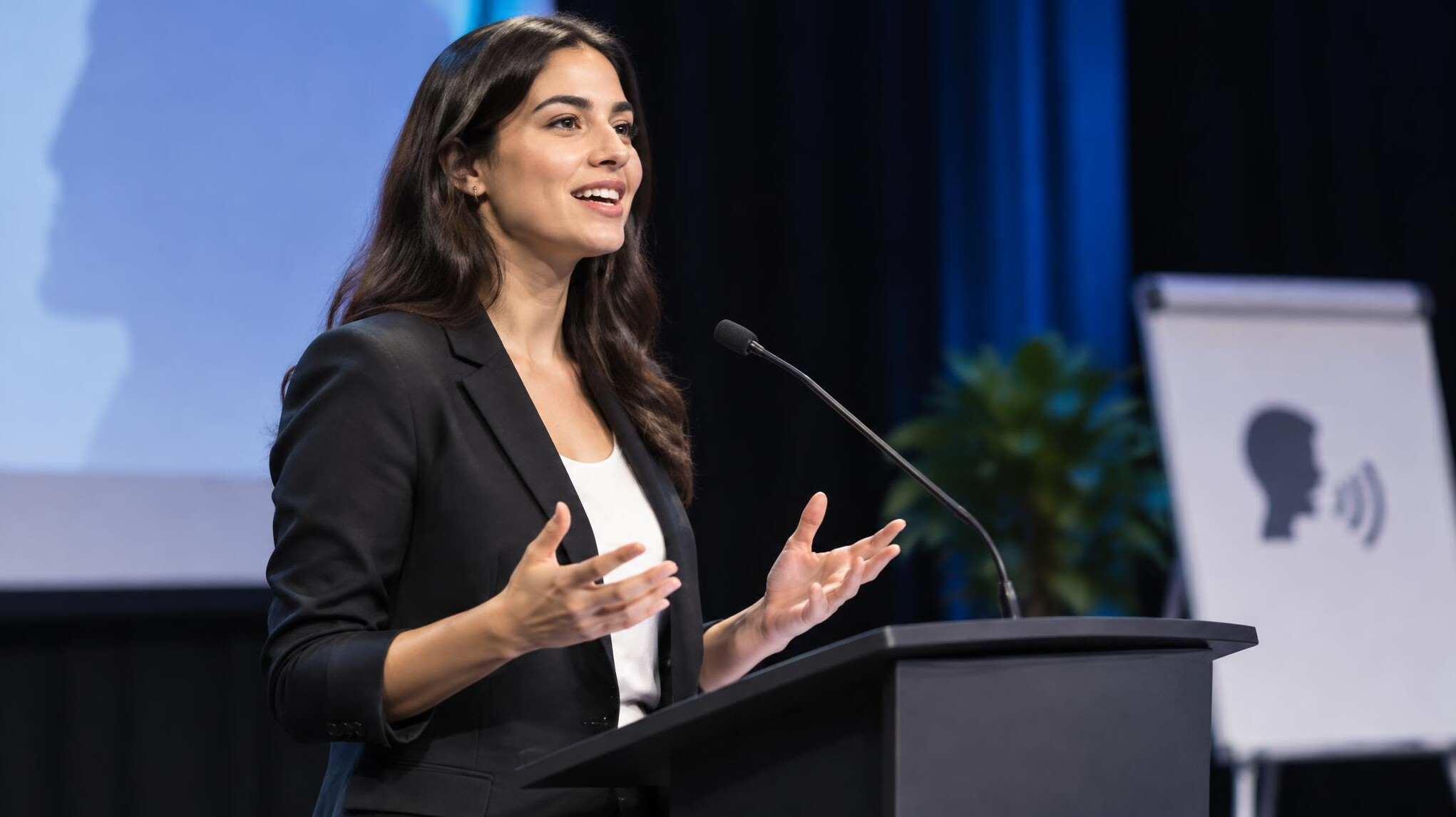 confident woman giving speech