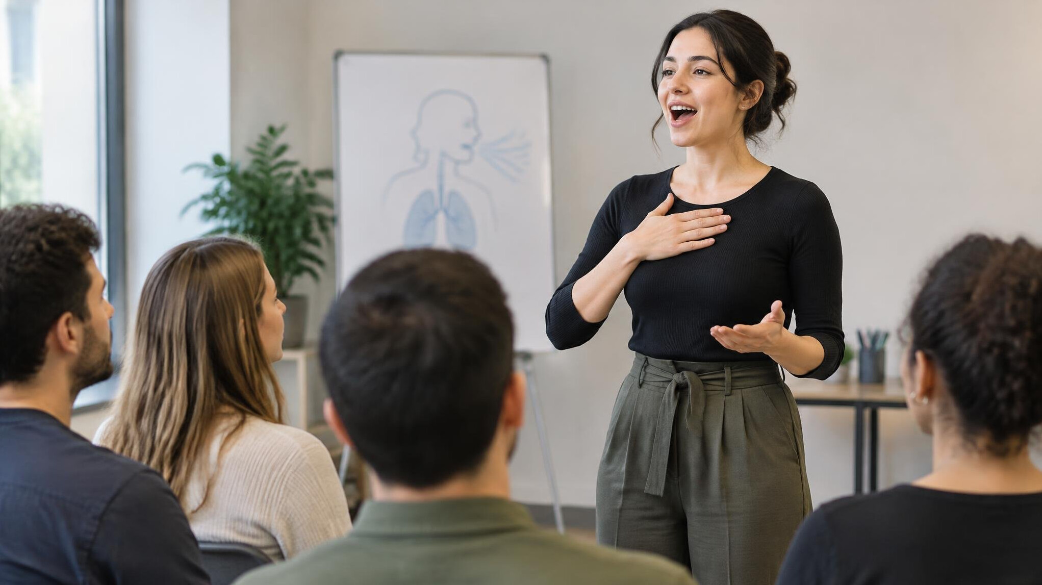 woman practicing breathing exercises